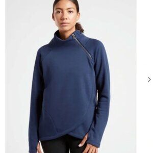 Athleta Cozy Karma Asymmetrical Pullover Enchanted Blue sweater
